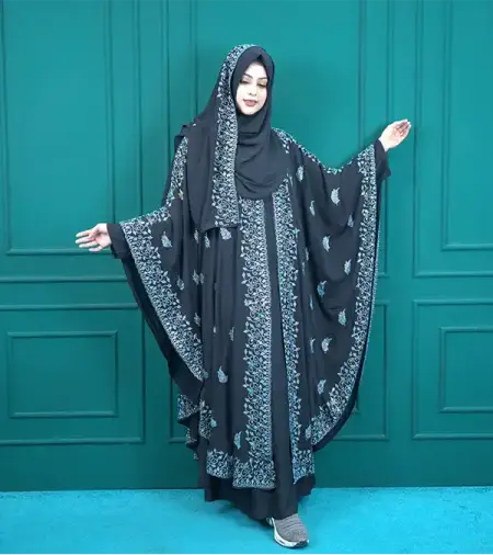 3 part dubai long koti borka, color - Black