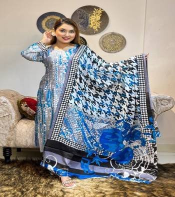 2 পিছ ডিজিটাল প্রিন্ট নীল কালারের ড্রেস